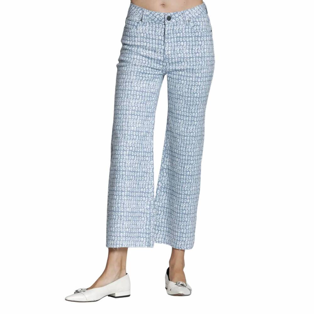 NEW APNY women's wide leg crop jean in blue/white
